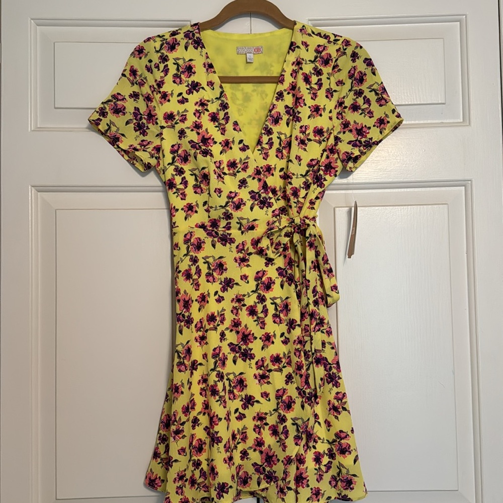 Gianna Bini GB yellow floral wrap dress S